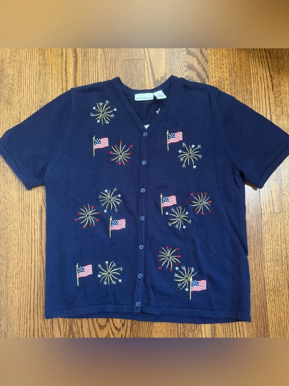 Croft & Barrow Navy Short Sleeve American Flag Holiday Sweater Size Medium